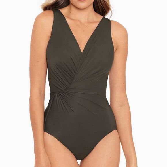 Miraclesuit NWT Twisted Sister Esmerelda One Piece Swimsuit Size 10 Green V-Neck